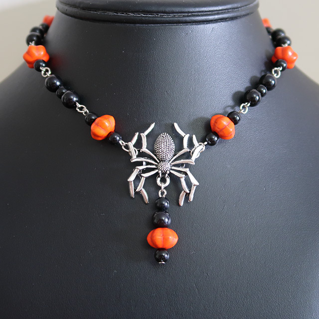 Halloween Spider Necklace & Earrings Set (Pumpkin)