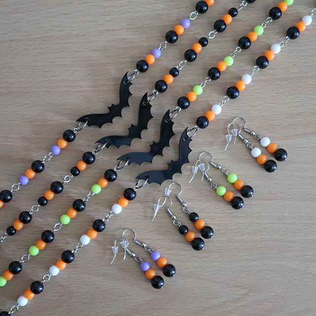 Halloween Bat Necklace & Earrings Set
