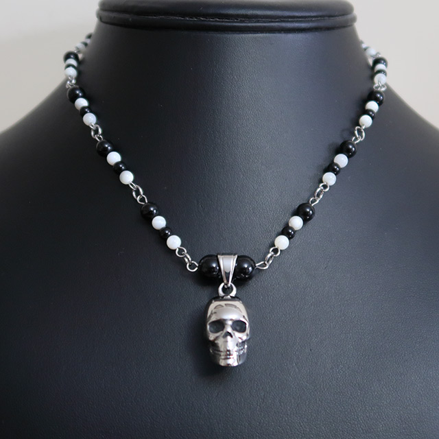 Skull Necklace & Earrings Set (Black Onyx, Mother Of Pearl)